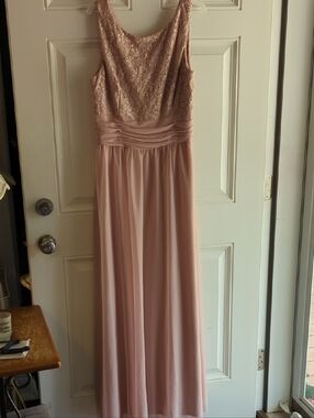 Elegant Lace Bodice Pink Prom Dress